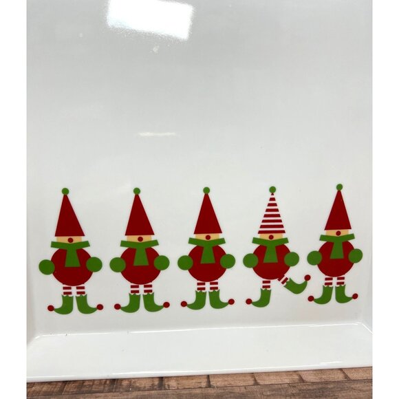Crate & Barrel Porcelain Holiday Plate With Elf Design 12"x12" Christmas Decor - Picture 2 of 5